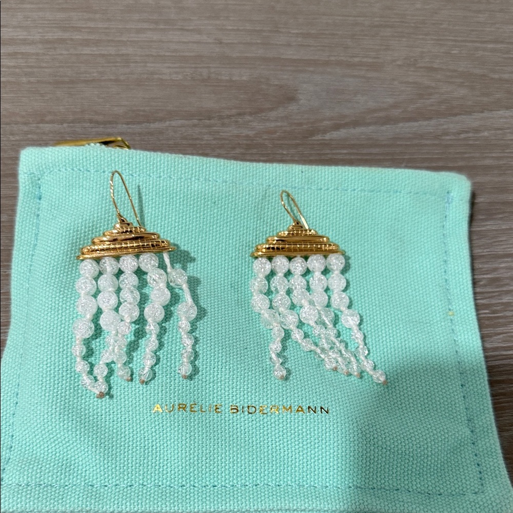 Aurelie bidermann Paris chandelier 18 KT gold plate and Beaded Dangle Earrings